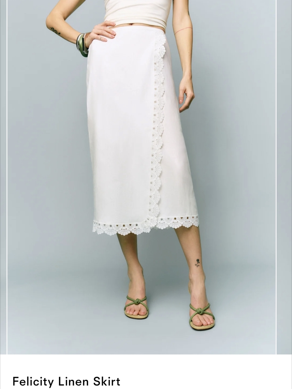 Reformation White Lace-Trim Midi Skirt - Felicity | Linen | Size 6